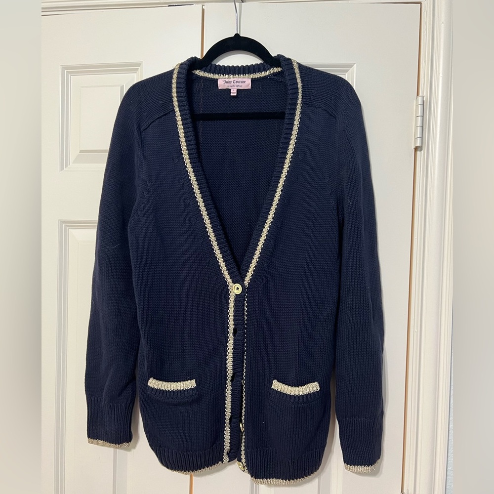 Juicy Couture cotton sweater cardigan with golden metallic threads